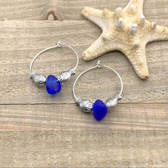 Hand Crafted Jewelry - Reserved- Fish Bead Sea Life Earrings| Genuine Seaglass| Beach Jewelry Gift